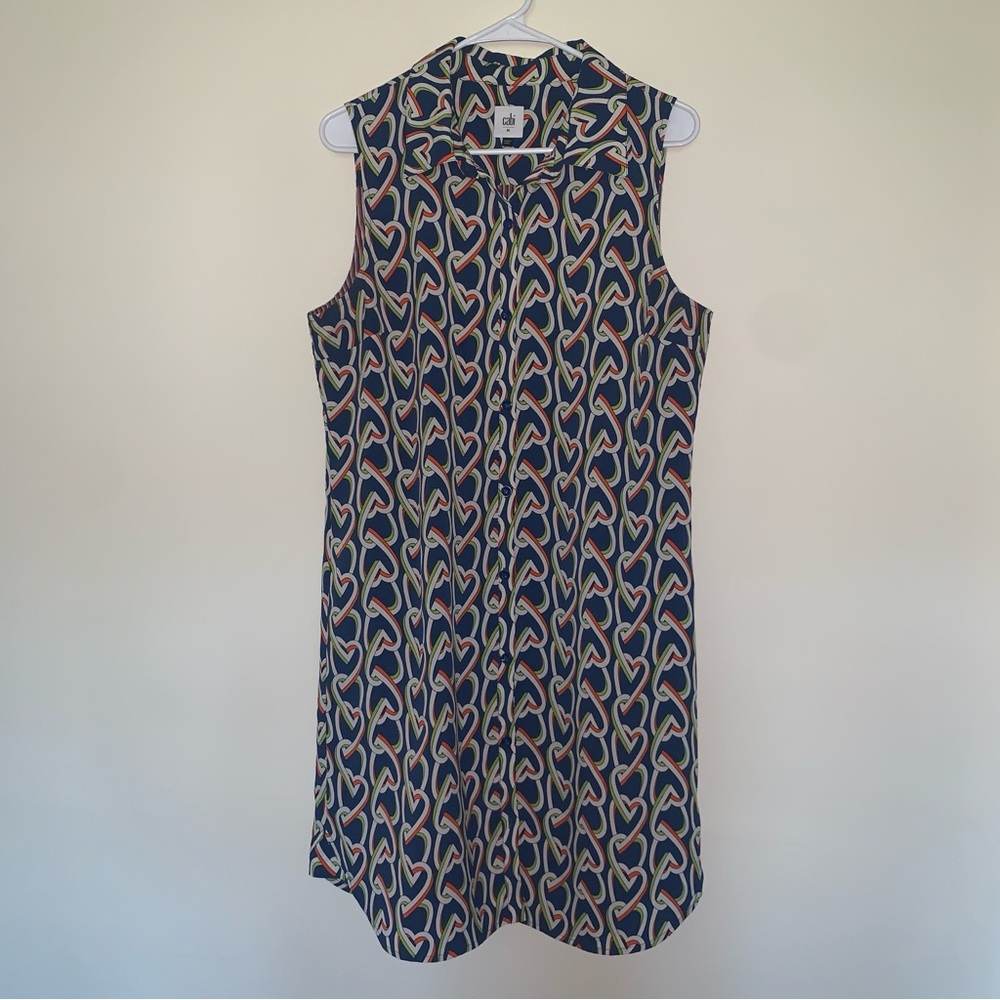 Women’s Medium CABI Hola Amour Interlocking Hearts Button Sleeveless Shirtdress
